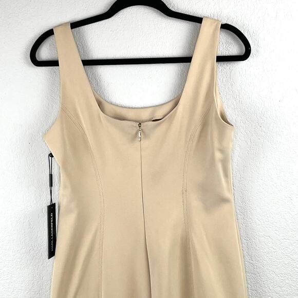 Karl Lagerfeld Tan Crepe Sleeveless Knee Length Scoop Neck Sheath Dress 6/SM NWT - Picture 9 of 16